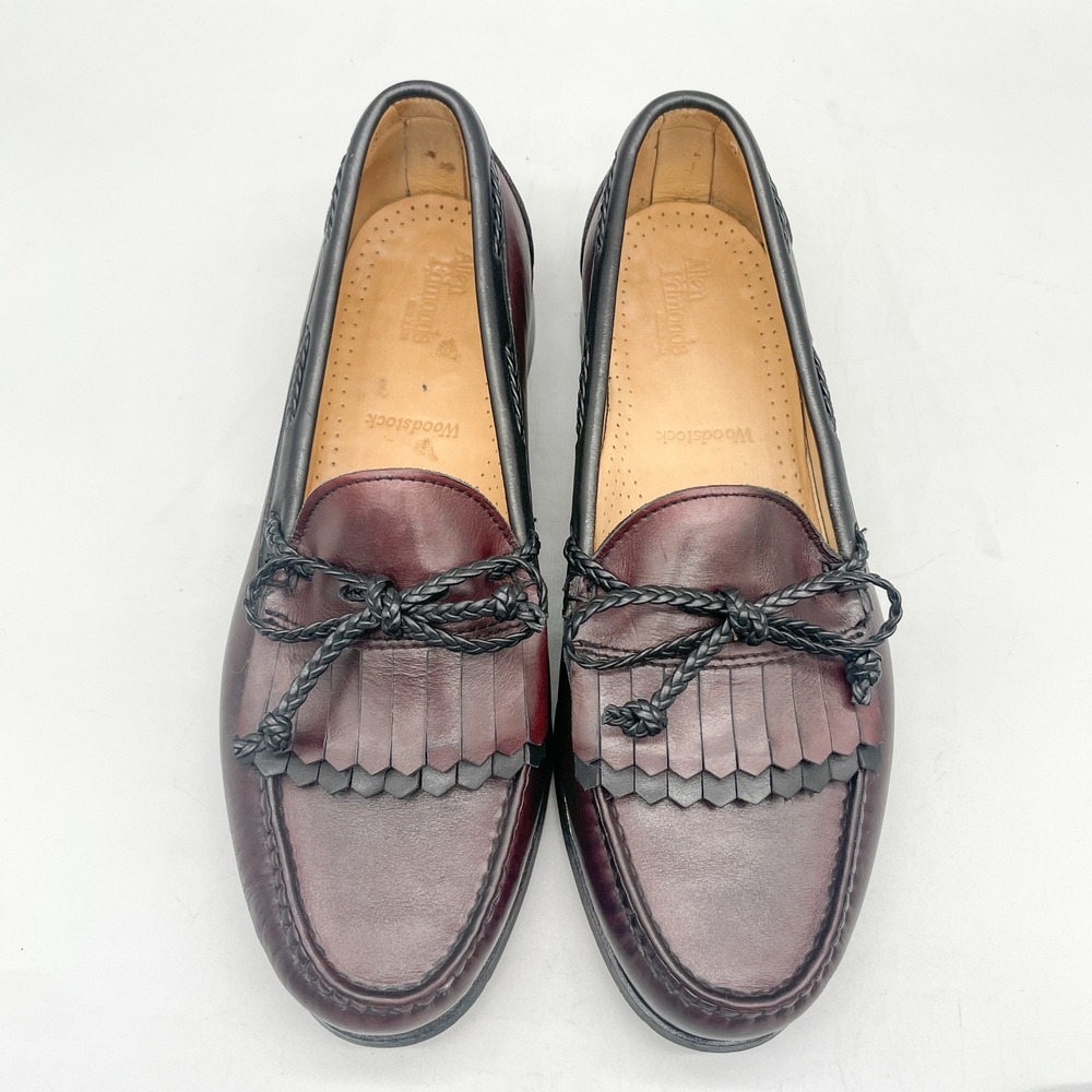 Allen Edmonds Mens 10.5 EEE Woodstock Kiltie Loafers Burgundy Black Leather VTG